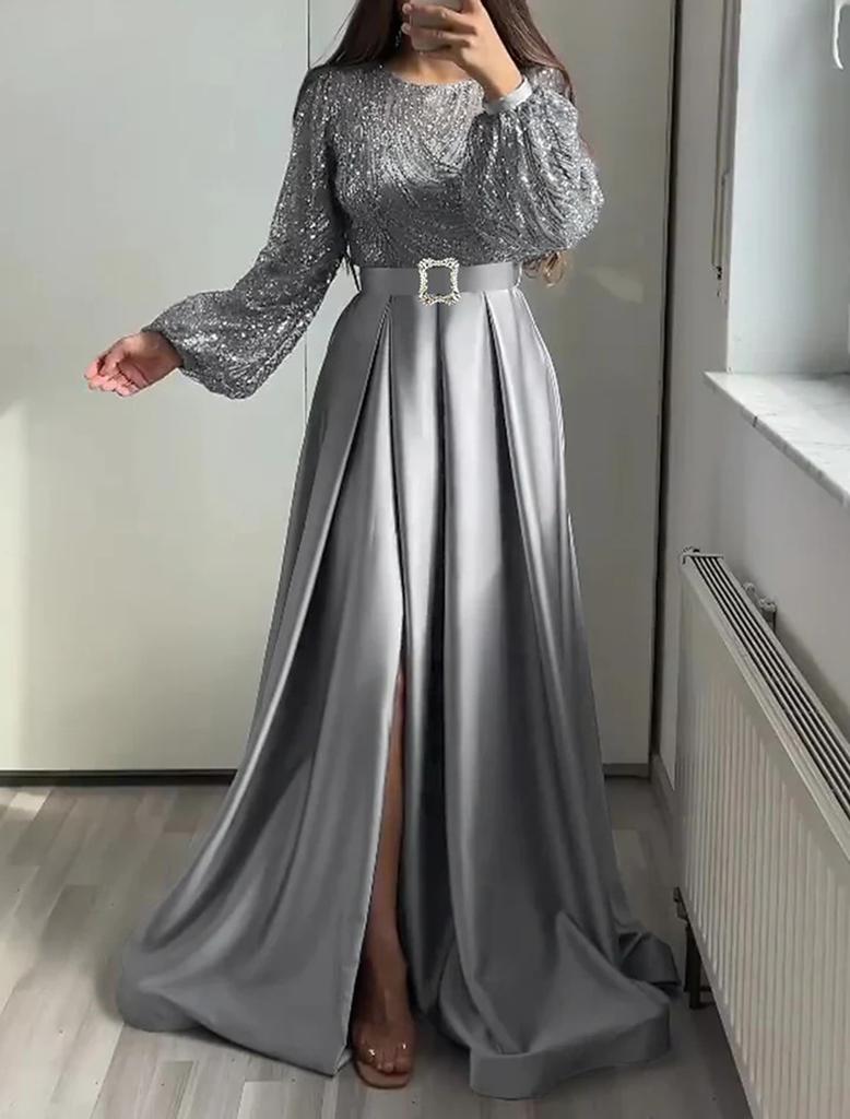 European Beautiful Women Banquet Long-sleeved Temperament Socialites Annual Meeting Host Aura Queen Sequined Evening Dress