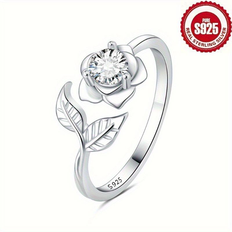 925Silver women's ring, adjustable, shiny rose leaf open ring, gift for mother, wife, couple, teenager, wedding, engagement, cute and fashionable