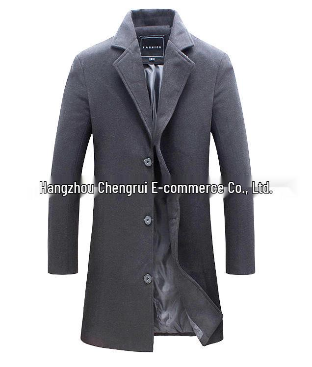 

Мужское осенне-зимнее пальто-тренч средней длины приталенного силуэта из смесовой шерсти L