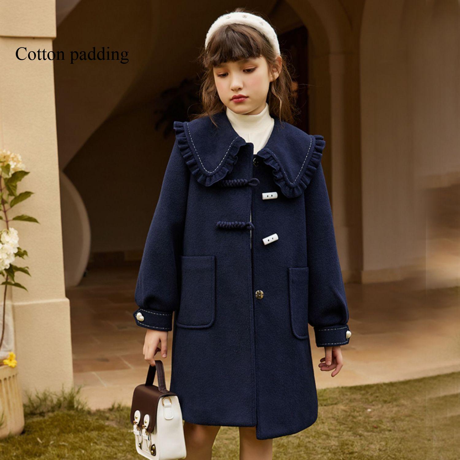 

Дівчаче вільне вовняне пальто Весняно-осіннє дитяче вовняне пальто, Зимове потовщене пальто на бавовняній підкладці 150cm