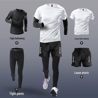 Erkek Yazlık Hızlı Kuruyan Fitness Seti: Buz İpeği Kısa Kollu ve Dar Koşu Şortları