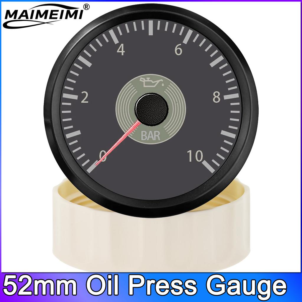 0-10 BAR Oil Pres Meter Classic Dial 52mm Oil Pressure Gauge for Marine Auto with Red and Yellow Backlight 12V 24V