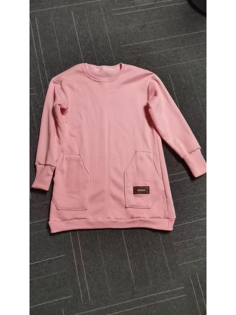 2024 Autumn Solid Color Loose Knit Casual Long Sleeve Sweatshirt Dress