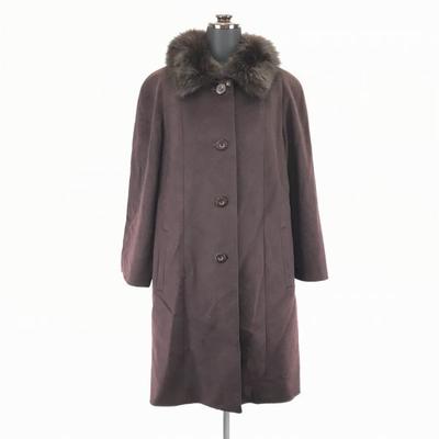 LEPORTE/100% Cashmere Long Coat/Outerwear/M/Burgundy/Removable Fur/Simple Design(USED)