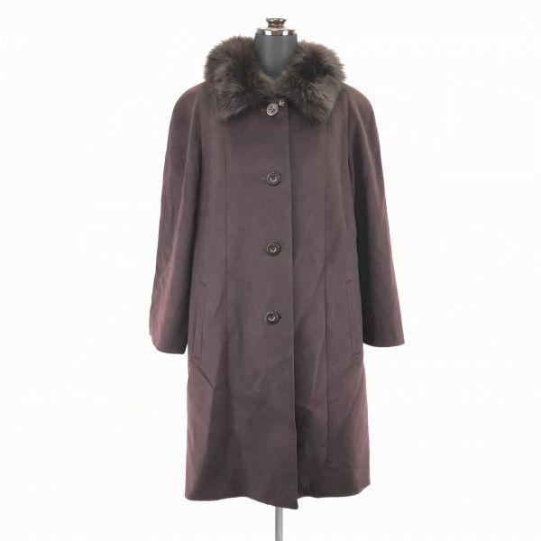 

USED/LEPORTE/100% Cashmere Long Coat/Outerwear/M/Burgundy/Removable Fur/Simple Design