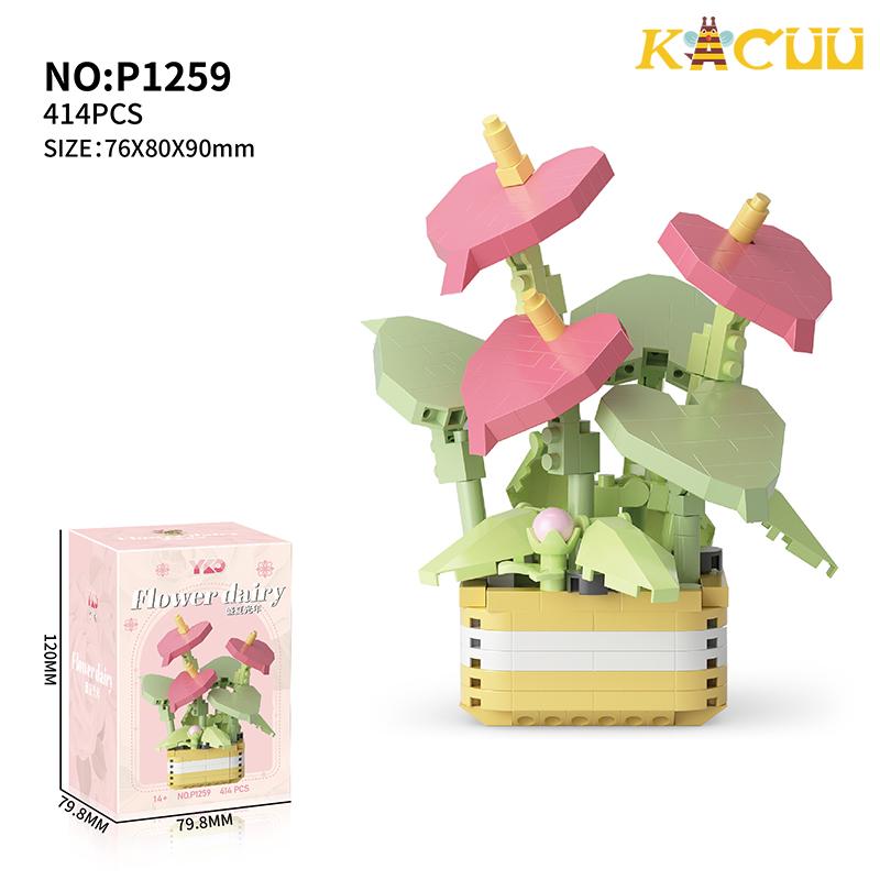 Netoxická věčná kytice Tulipán Květ Stavebnice 3D model Domácí dekorace Rostlina v květináči Montáž Moc kostky Valentýn Dětské dárky