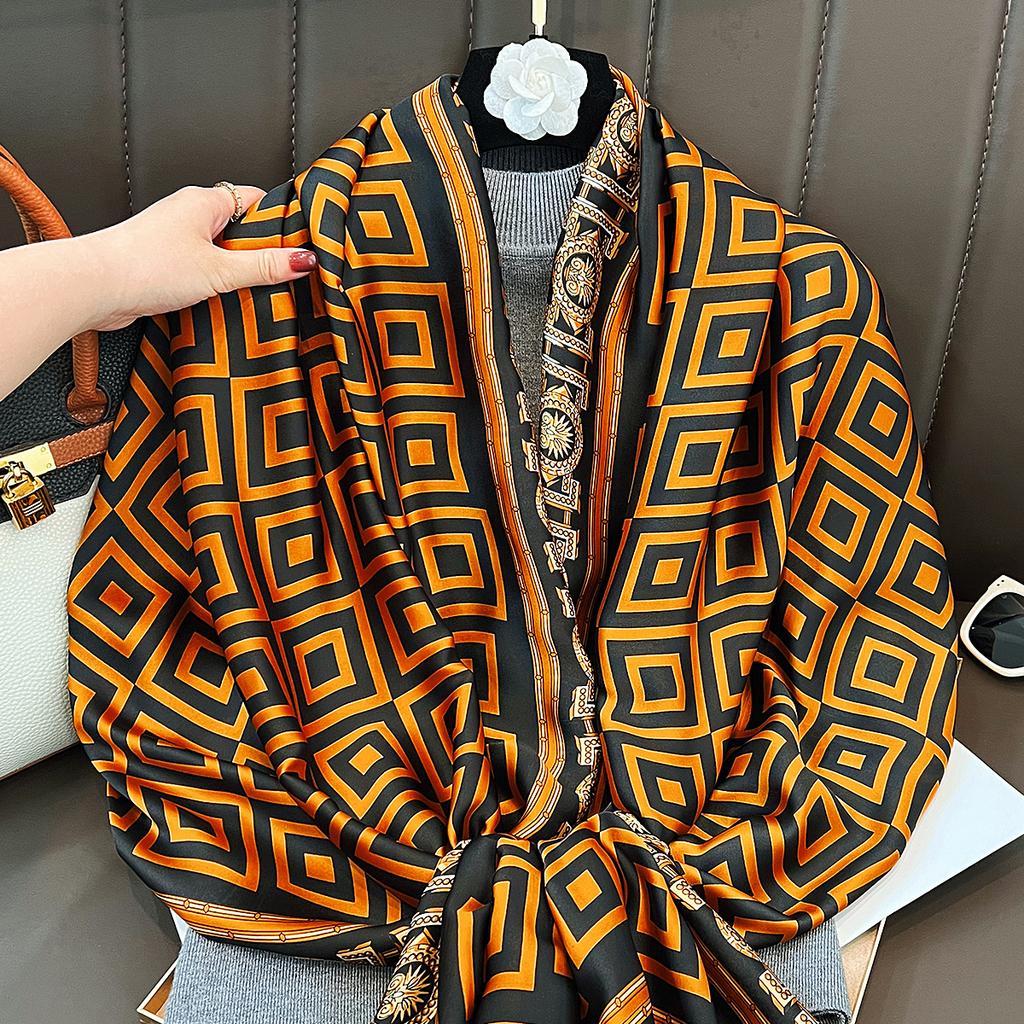 Classic return square outer shawl large long scarf Korean version new temperament silk scarf holiday gift for mother and elders