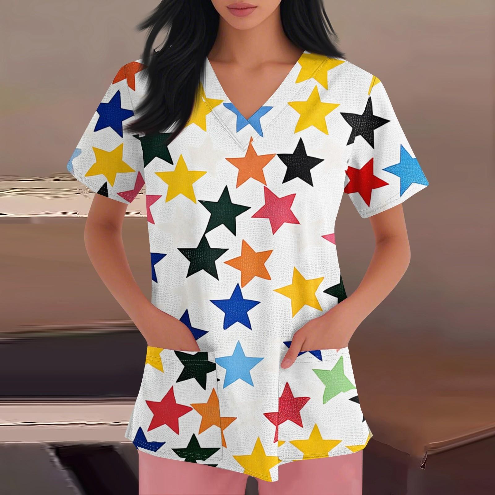 

С Днем святого Валентина, женская мода, V-образный вырез, короткий рукав, рабочая одежда с карманами XL