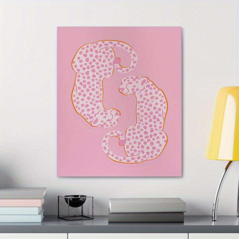 Framed - Cheetah Animal Printed Pink Canvas Wall Art Poster Full of Vitality Decorative Mural Poster Including Hanging Hardware