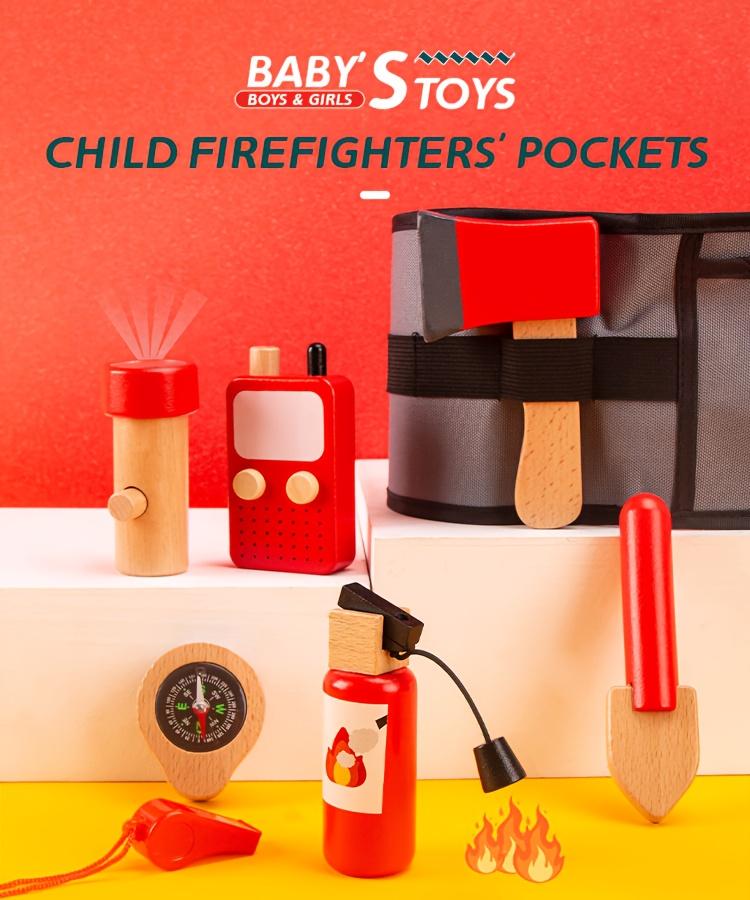 Firefighter Costume Waist Bag for Kids Toddlers Pretend Toy Wooden Fireman Role Play Accessories with Fire Hydrant