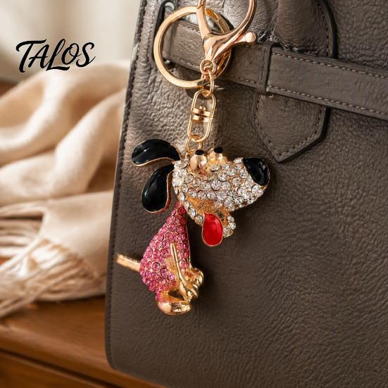Bag Charm with Lobster Clasp Rhinestone Dog Keychain, Backpack Purse Puppy Clasp, Golden Plated Keyring Decorative Pendant Handbag Accessory