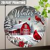 Winter Welcome Red Barn Cardinal Round Metal Sign D Flat Printed Snowy Farmhouse Scene Tin Plaque Rustic Christmas and Wint