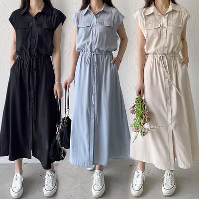 Summer Mid-length Lapel Dress Shirt Skirt