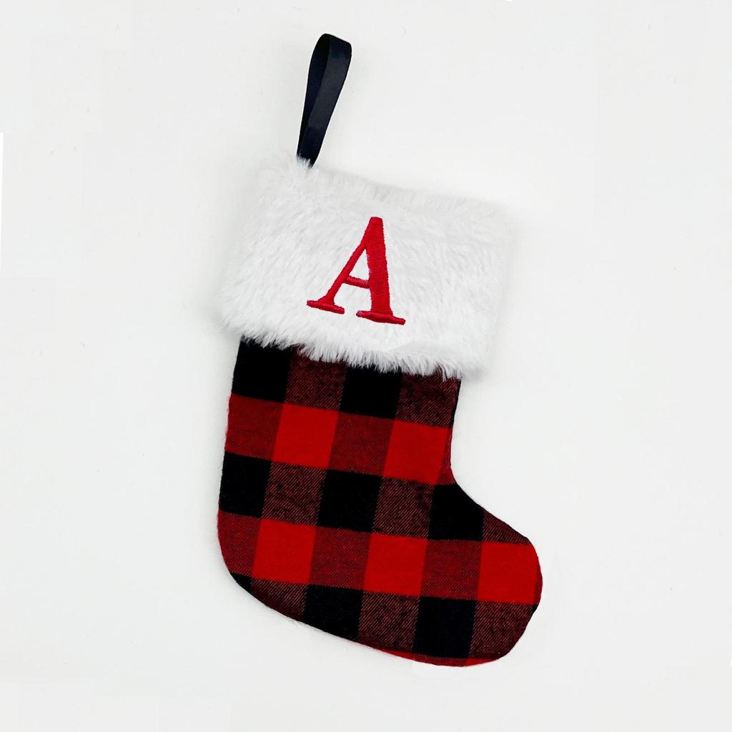 High-End Red Christmas Knitted Stockings with 26 Letters for Gifts & Decorations