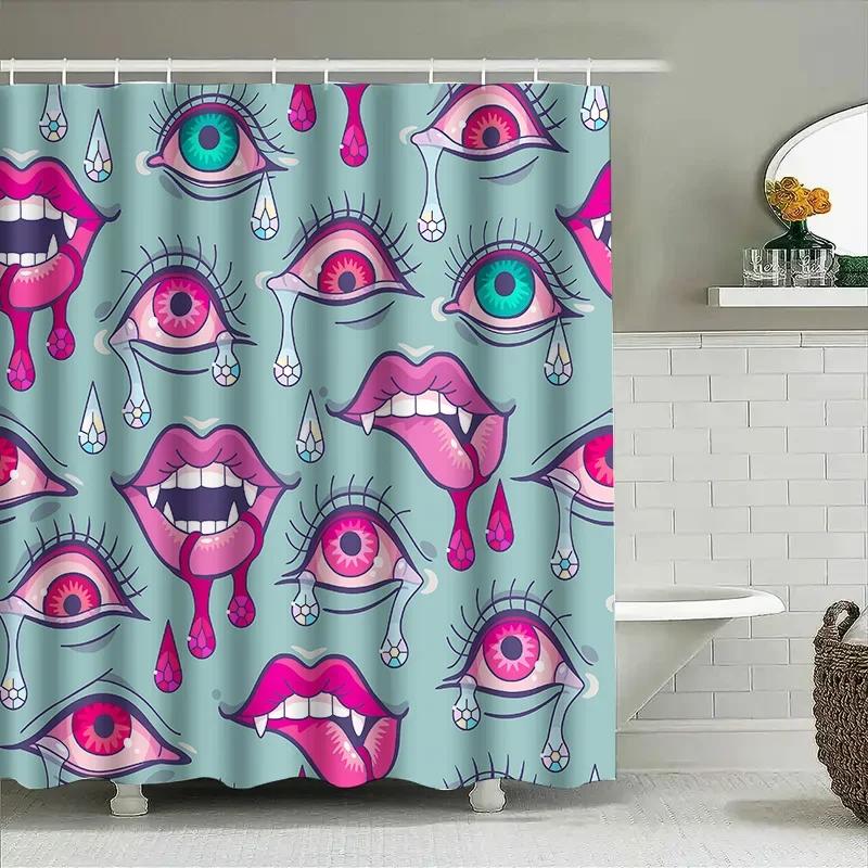 Unique Artistic Shower Curtain With Surreal Eyes And Lips Design Add A Touch Of Whimsy To Bathroom Decor Waterproof Durable