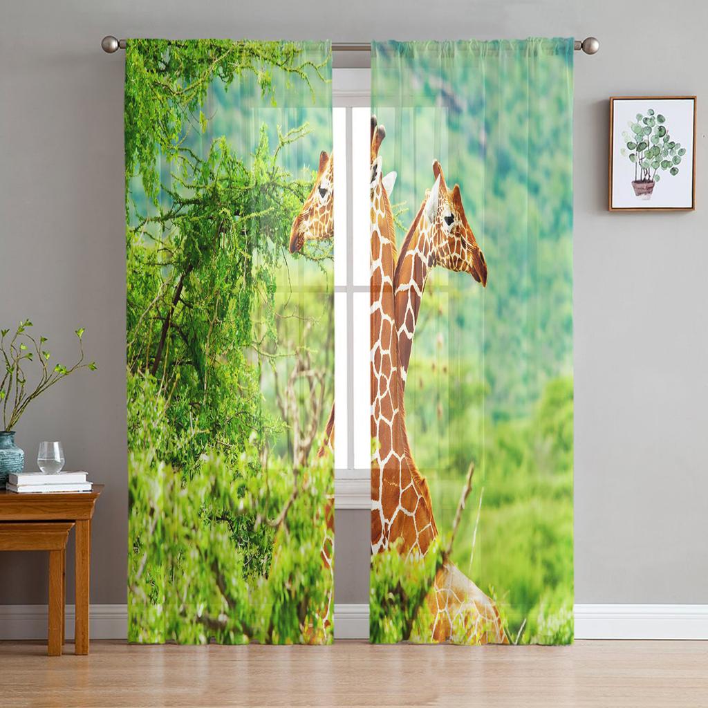 Fun Giraffe Animal White Sheer Curtains for Living Room Voile Curtain Bedroom Bathroom Tulle Curtains Window Drapes