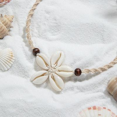 Bohemian Style Shell Woven Flower Pendant with Adjustable Beach Necklace