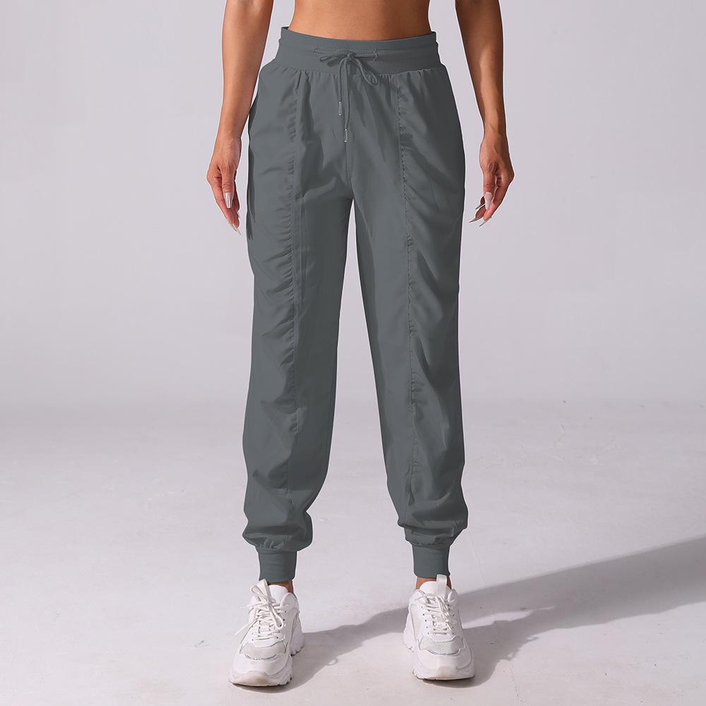 Women's Quick-Dry Pleated Cropped Running Pants with Drawstring