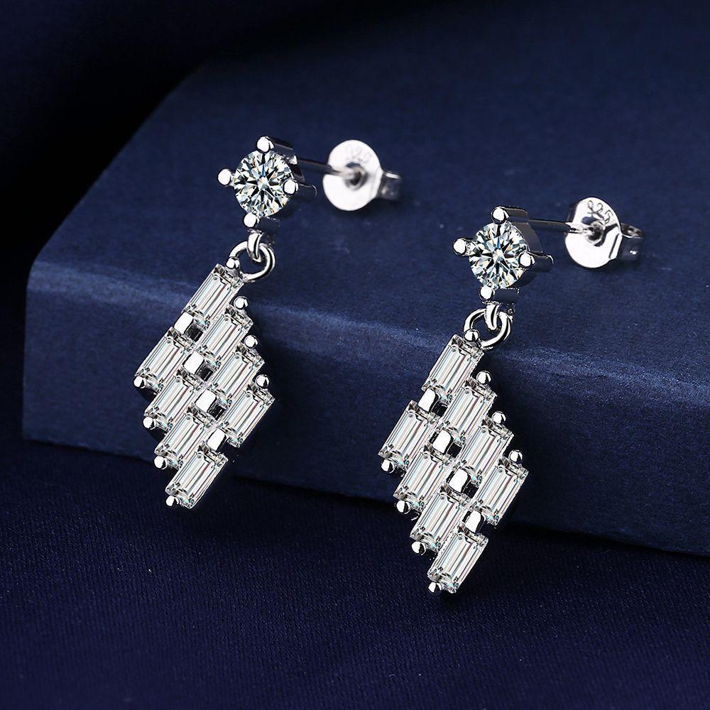 Fine Jewelry 925 Sterling Silver Earrings Inlaid with Zircon Crystal Flower Earrings Charm Jewelry for Women Gift Engagement