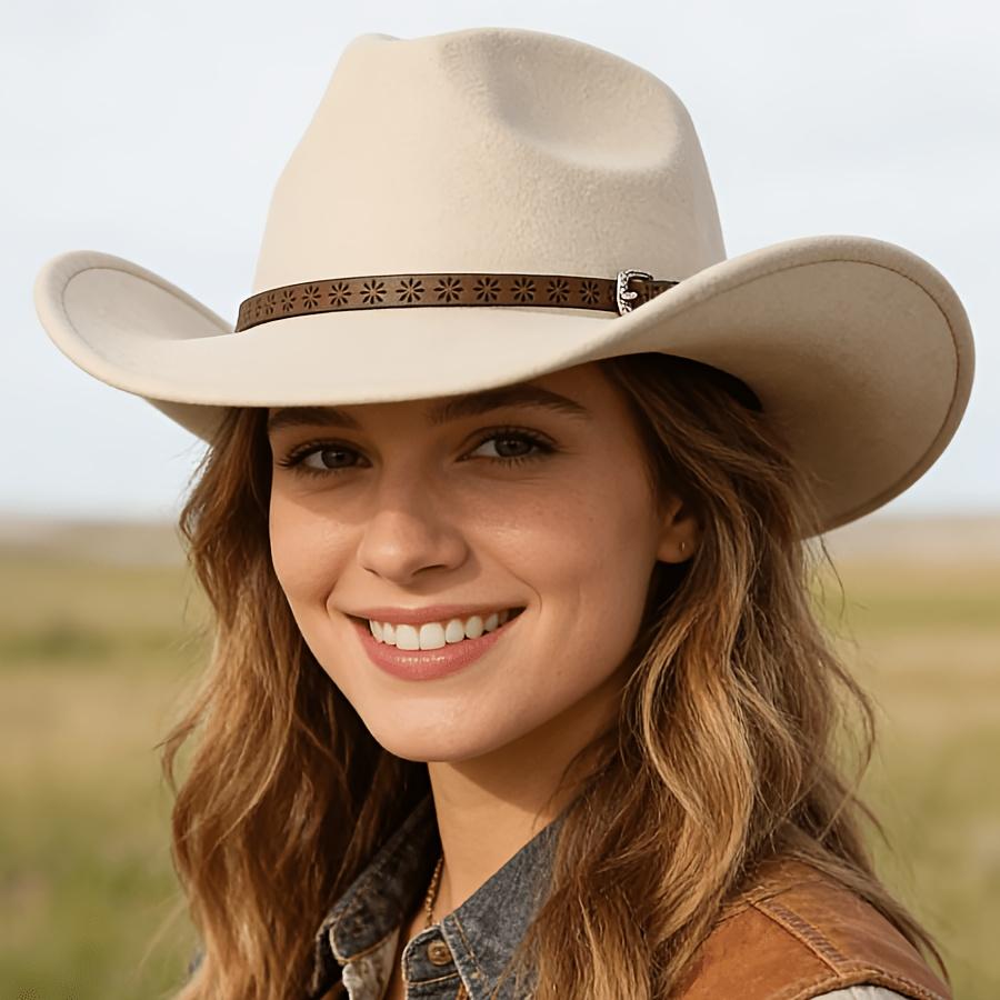 1PC Soft wide brim Western cowboy hat Paired with brown PU Decoration exudes grandeur Suitable for outdoor leisure travel, little jazz hat Hat