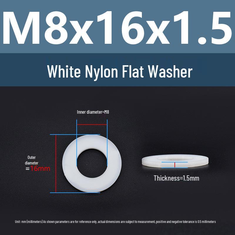 Yigu High-Temperature Wear-Resistant White Nylon Flat Washer, Sizes M2-M24