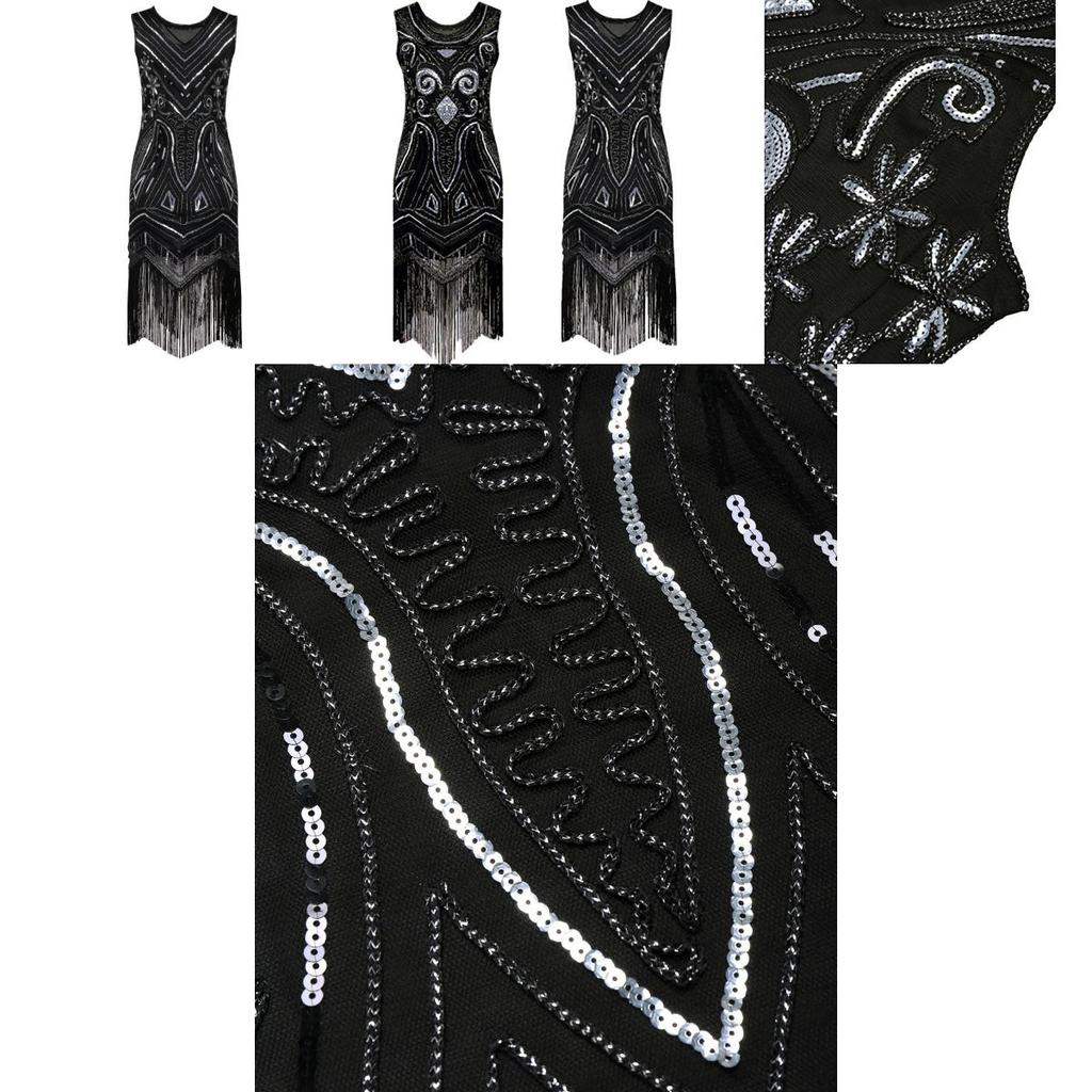 Exquisite Series Women's Vintage Sequined Fringed Sleeveless Skirt Beaded Tassel Dress For Fashion-forward Women