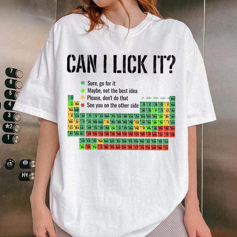 Camisetas 'Can I Lick It' Estampado Tabla Periódica Unisex Moda Unisex Camisetas Casuales Ropa Divertida de Química Camiseta Unisex de Manga Corta