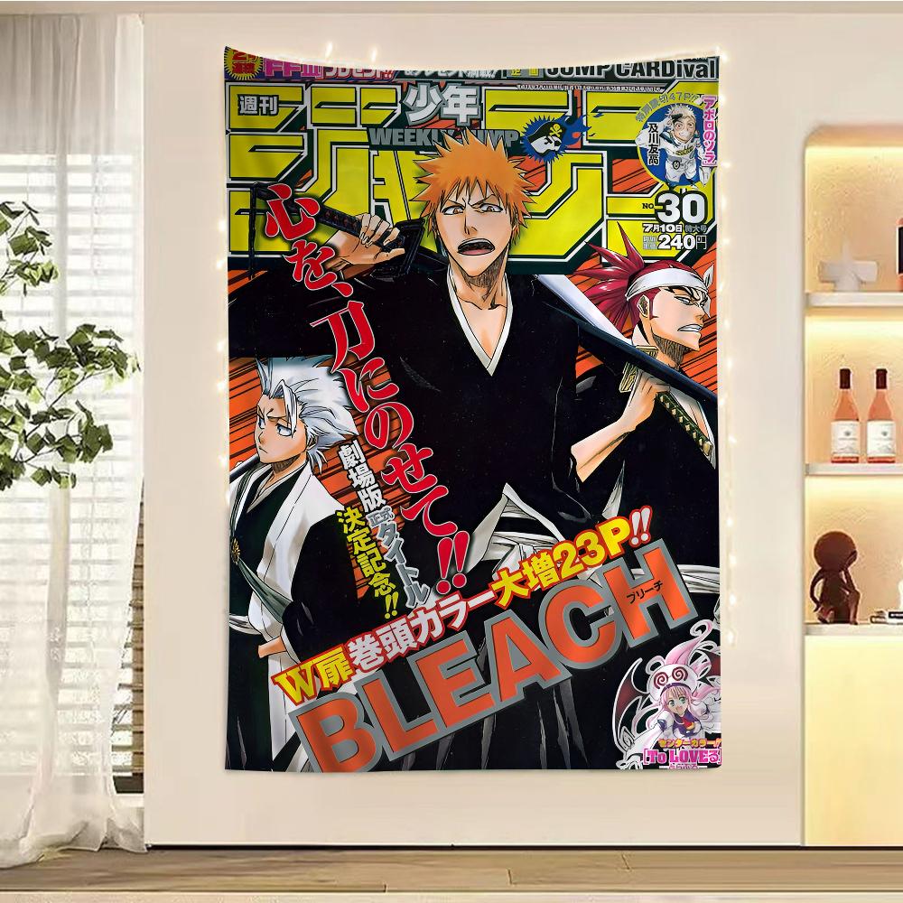 Anime Figure Bleach Tapestry Ichigo Kuchiki Rukia Pattern Art Printing Japanese Wall Tapestry Anime Wall Hanging Home Decor