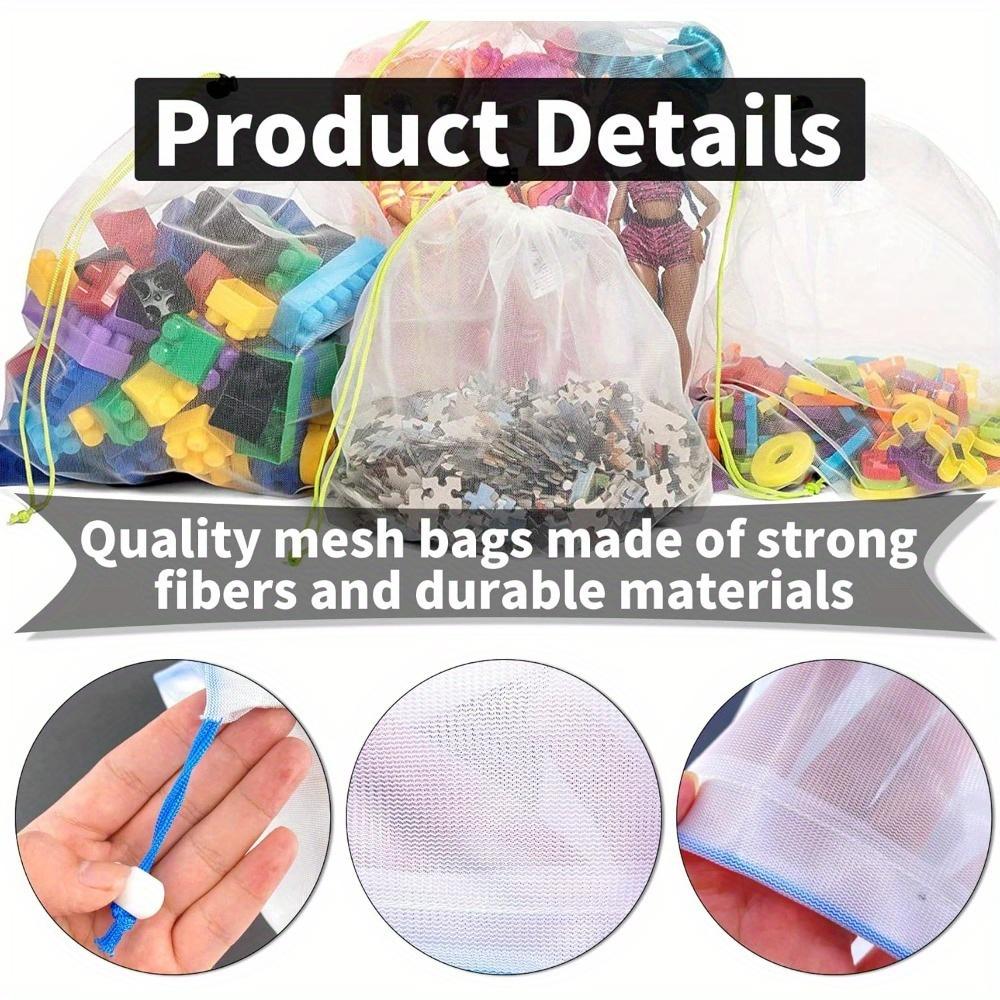 12pcs Toy Storage Organizer Mesh Bags, Washable Mesh Transparent with Drawstring For Building Toys, Groceries, Shopping, Storage