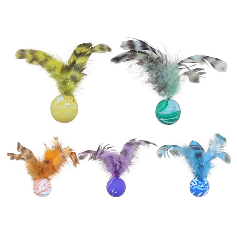 Interactive Cat Toys For Indoor Cats 5 Pieces Interactive Cat Bouncy Ball Set With Feathers Safe Funny Pet Teething Toys For