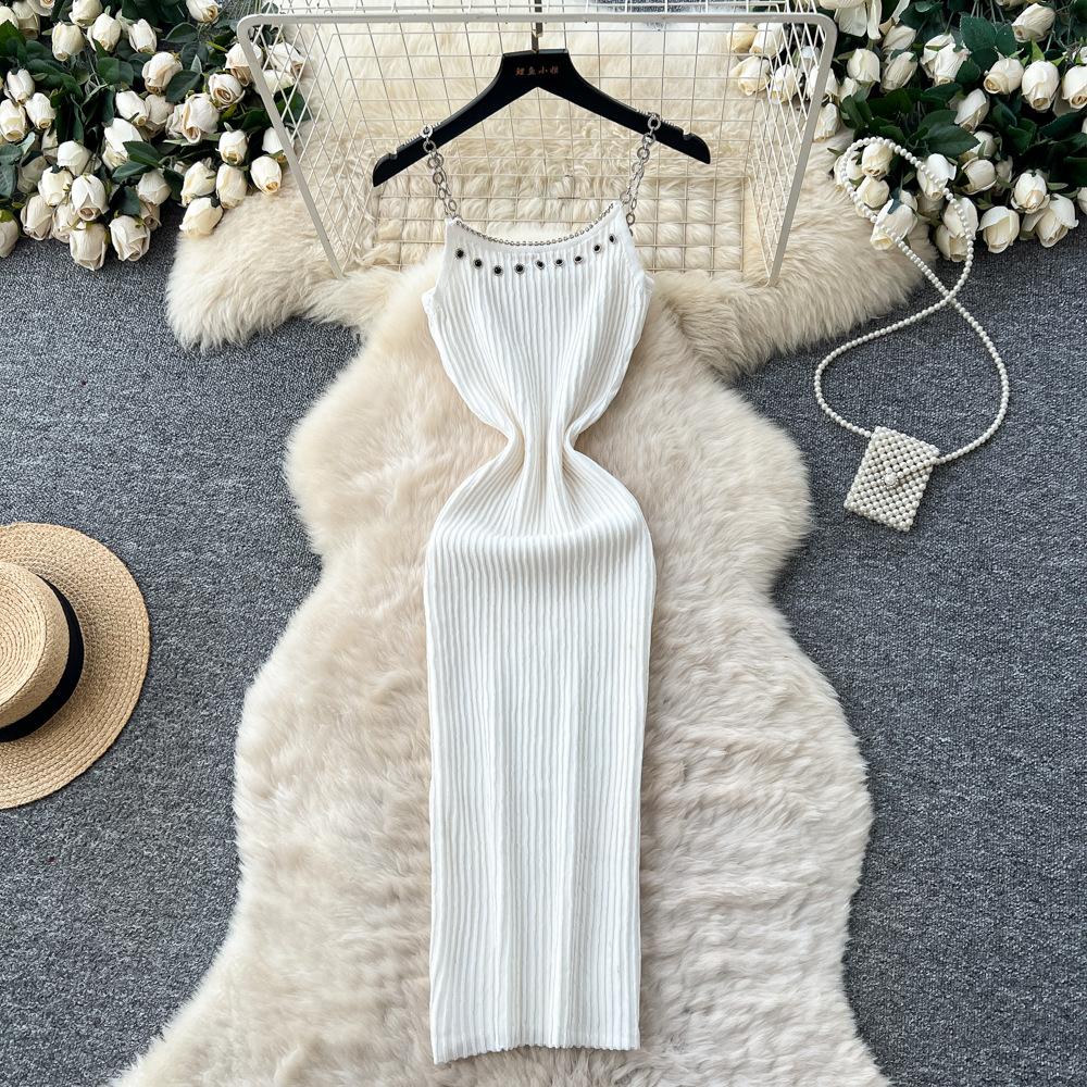 Chain suspender knitted dress women's autumn new summer slim and thin temperament high-end waist skirt