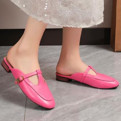 Pantofole da donna di nuova moda primaverile, punta tonda, di design, comfort casual, pelle PU, resistenti all'usura, punta chiusa, infradito, taglie 35-40