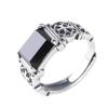 Yintai Versatile Unisex Thai Silver Black Agate Adjustable Ring - Trendy Retro Jewelry Ornament