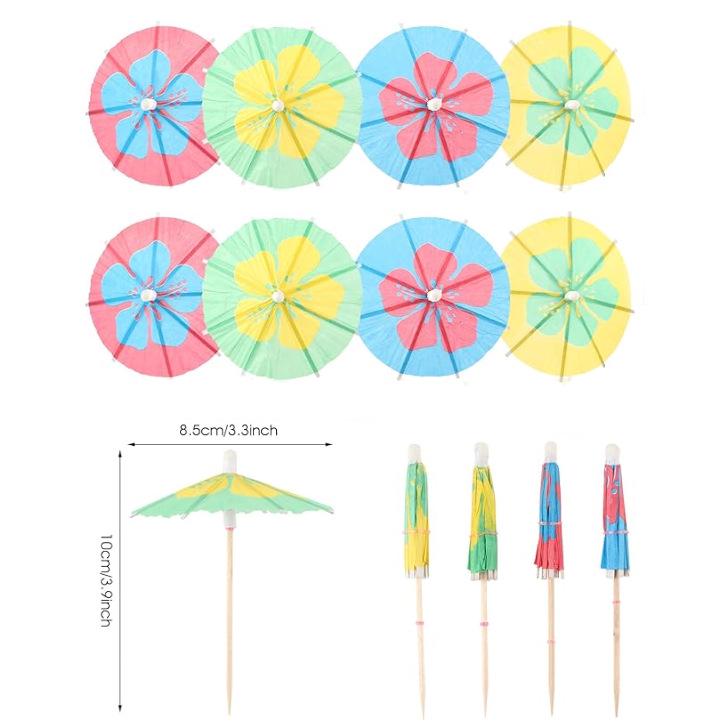 Tropical Cake & Cocktail Decoration Set: Coconut Tree, Umbrella, Insert Cards