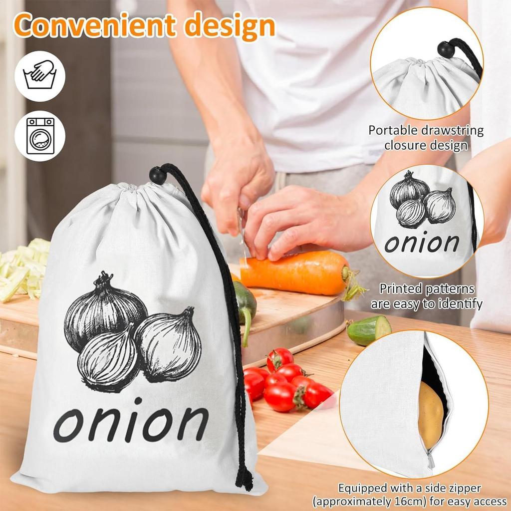 Reusable Produce Bags Washable Canvas Onion Potato Storage Bag Reusable Washable Sack Drawstring Large Food Container Vegetable