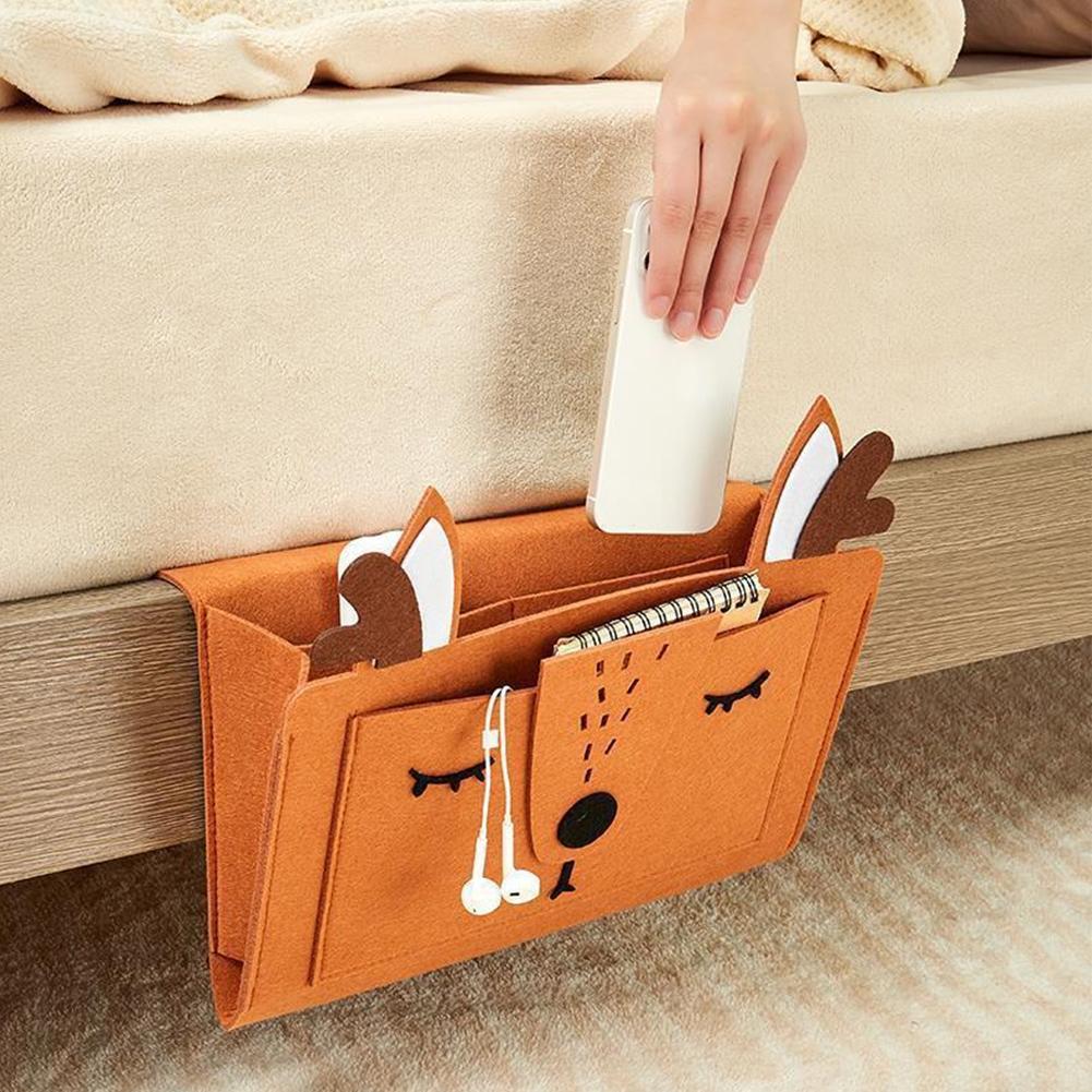 Felt Bedside Storage Bag Cartoon Bedside Organizer Sofa Bed Book Phone Remote Control Hanging Storage Bag Couch Holder Pocket
