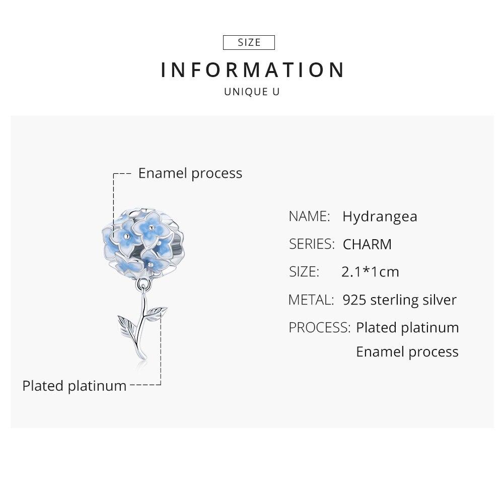 Bamoer 3D Blue Color Flower 925 Sterling Silver Hydrangeas Pendant Charms Fit Original Bracelet Jewelry