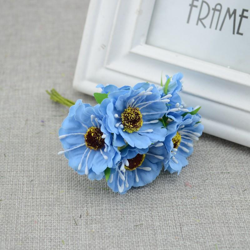6pcs/lot Cherry Blossom Artificial Flowers Wedding Car Vase for Home Decoration Bride Bouquet Handmade Silk Plants