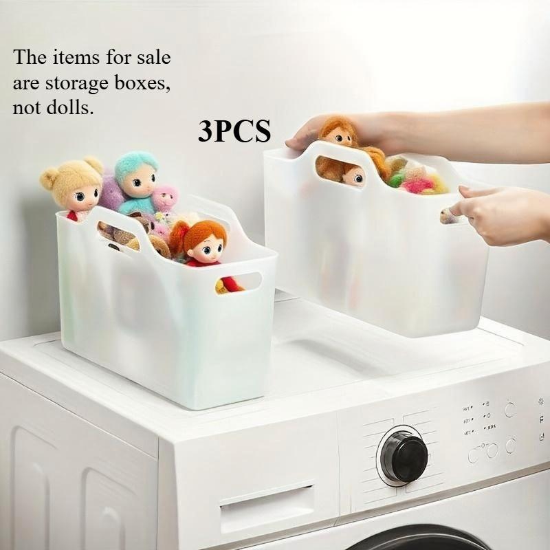 3PCS Stackable Under Sink Organizer Baskets - Plastic Storage Bins with Handles for Baby Clothes, Toys & Diapers