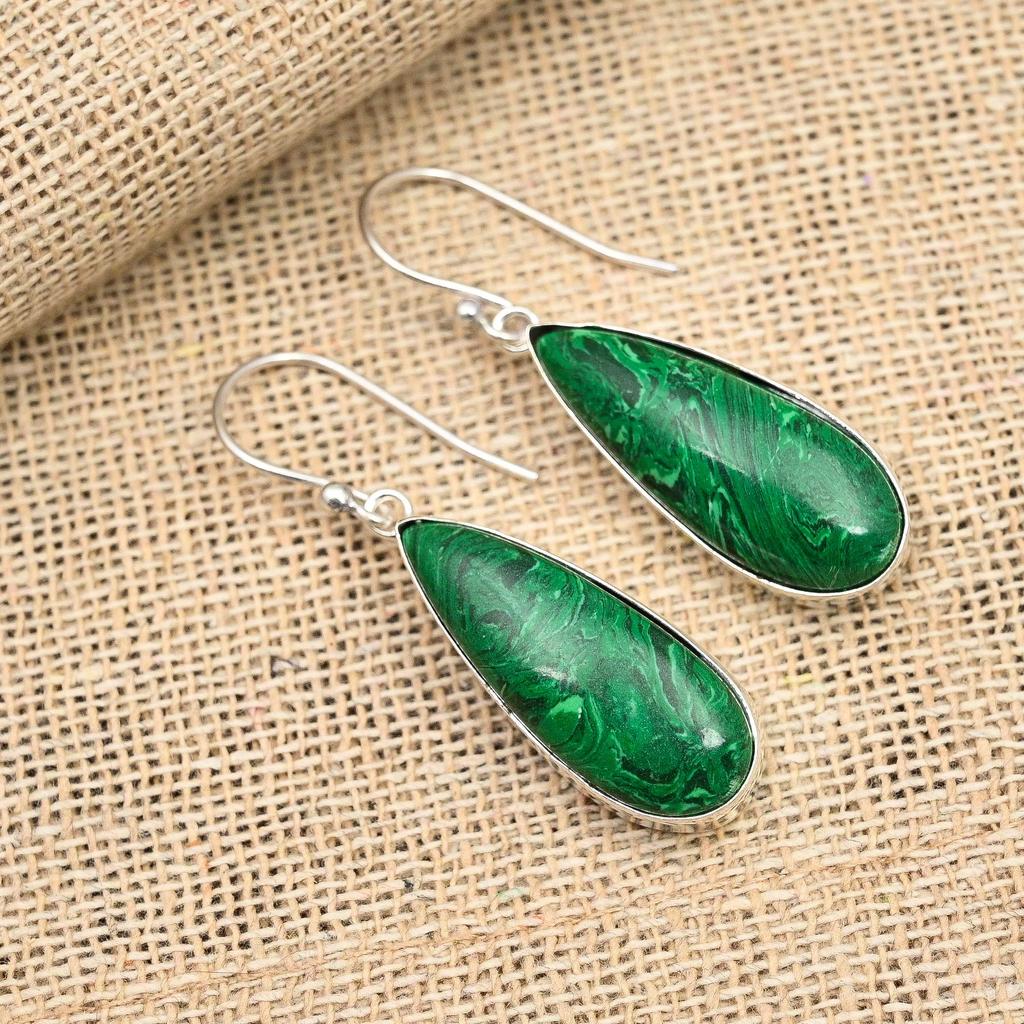 Amazing Malachite Gemstone Handmade 925 Sterling Silver Earring Jewelry