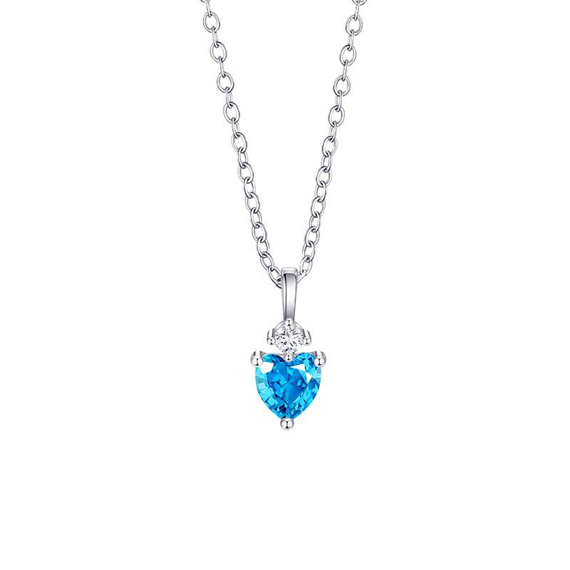 Sky Blue Elegant Heart Necklace, Niche Blue Teardrop Necklace, Collarbone Chain, Heart-shaped Teardrop, Synthetic Zirconia Necklace