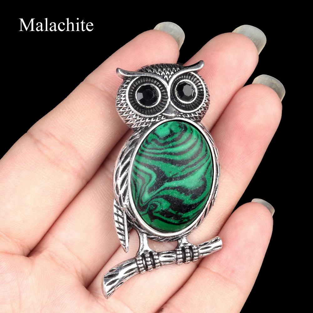 1Pc, Halloween Owl Shape Reiki Healing Crystal Pendant Brooch Pin, Unique Dual Purpose Design, for DIY Unisex Necklace Accessories or Hanging Clothes