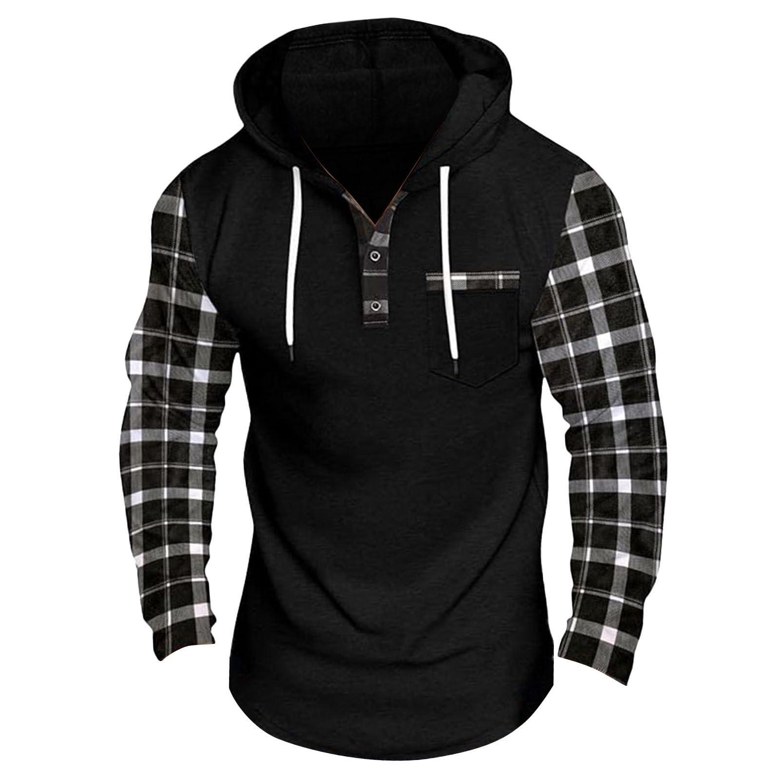 

Men s Hooded, Color-blocked Checkered Pullover Hoodie XXXL чёрный