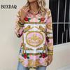 Elegant Women's Shirt Fashion Colour Blocking 3D Printing Lapel Button Down Shirts Autumn Blouses Casual Women's Long Sleeve Top