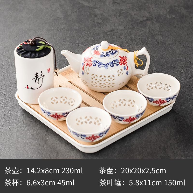 Purple Clay Ceramic Kung Fu Tea Set Home Teapot Set with Portable Tea Tray and Tea Caddy