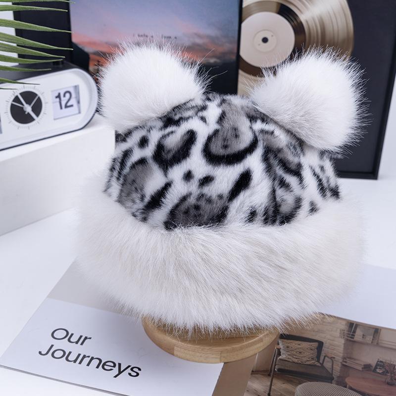 Korean Internet celebrity imitation fur hat women winter thickened warm plush bucket hat imitation mink basin hat cold protection ear