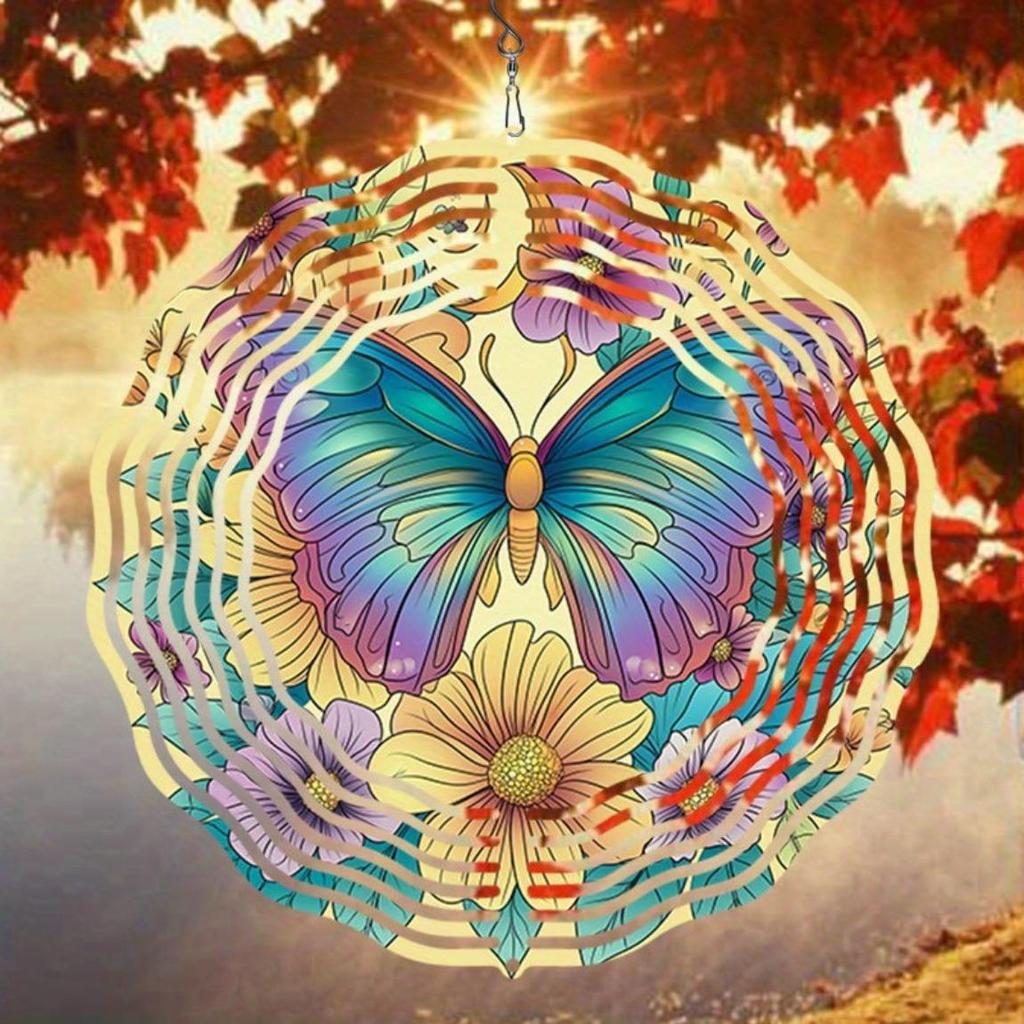 Moonlit Butterfly Floral Metal Wind Spinner 2D Mandala Design for Outdoor Garden Yard Decor No Electricity Thanksgiving Christmas Gift
