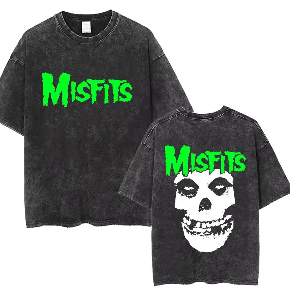 2026 Washed Vintage Hardcore Punk Band Misfits Tshirt Horror Skeleton Graphic T-shirt Men Women's Fashion Casual Oversized T Shirts