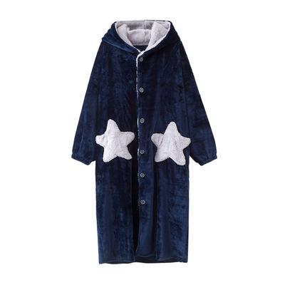 Microfiber Loungewear Blanket, Gown-Style, Anti-Static, Washable, Hooded, with Pockets, Unisex, Fluffy, Warm, Lightweight (Navy)