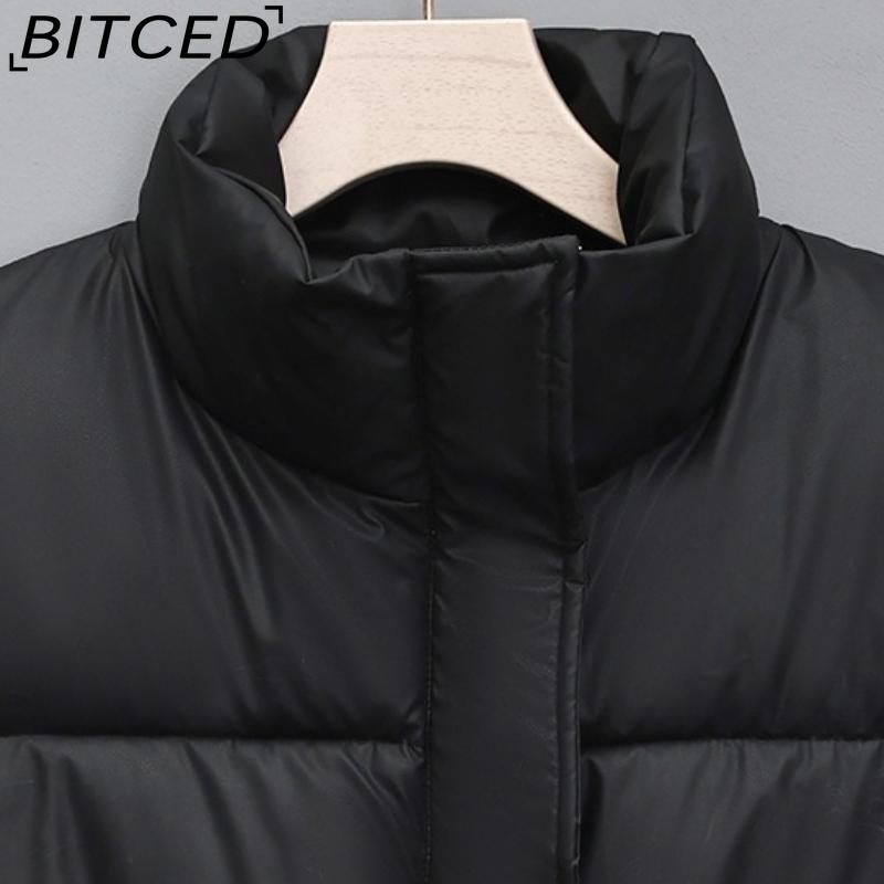 BITCED Women's Elegant Minimalist Style Army Green Stand-Collar Cotton Vest